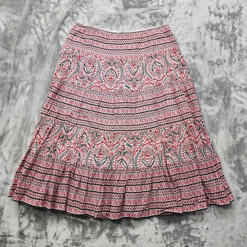 Chaps Skirt Womens 14 Red Black White‎ Paisley Tiered A-Line Midi Cotton Lined